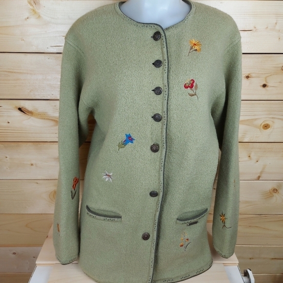 GADDY Boiled Wool Handmade Sweater Cardigan Jacket Flowers Embroidery Size M - Picture 3 of 13